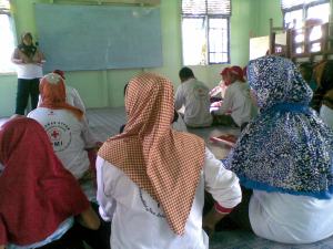 Relawan Desa saat mendengarkan materi dari Ibu Relawati Amd. keb